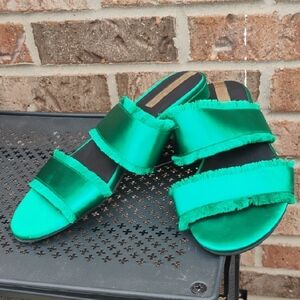Green Satin Women's Slide Sandals